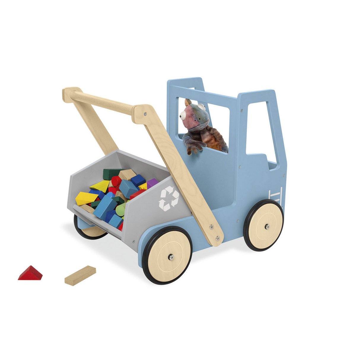 Leren loopwagen 'Kipplaster Fred', blauw - Smart Simple