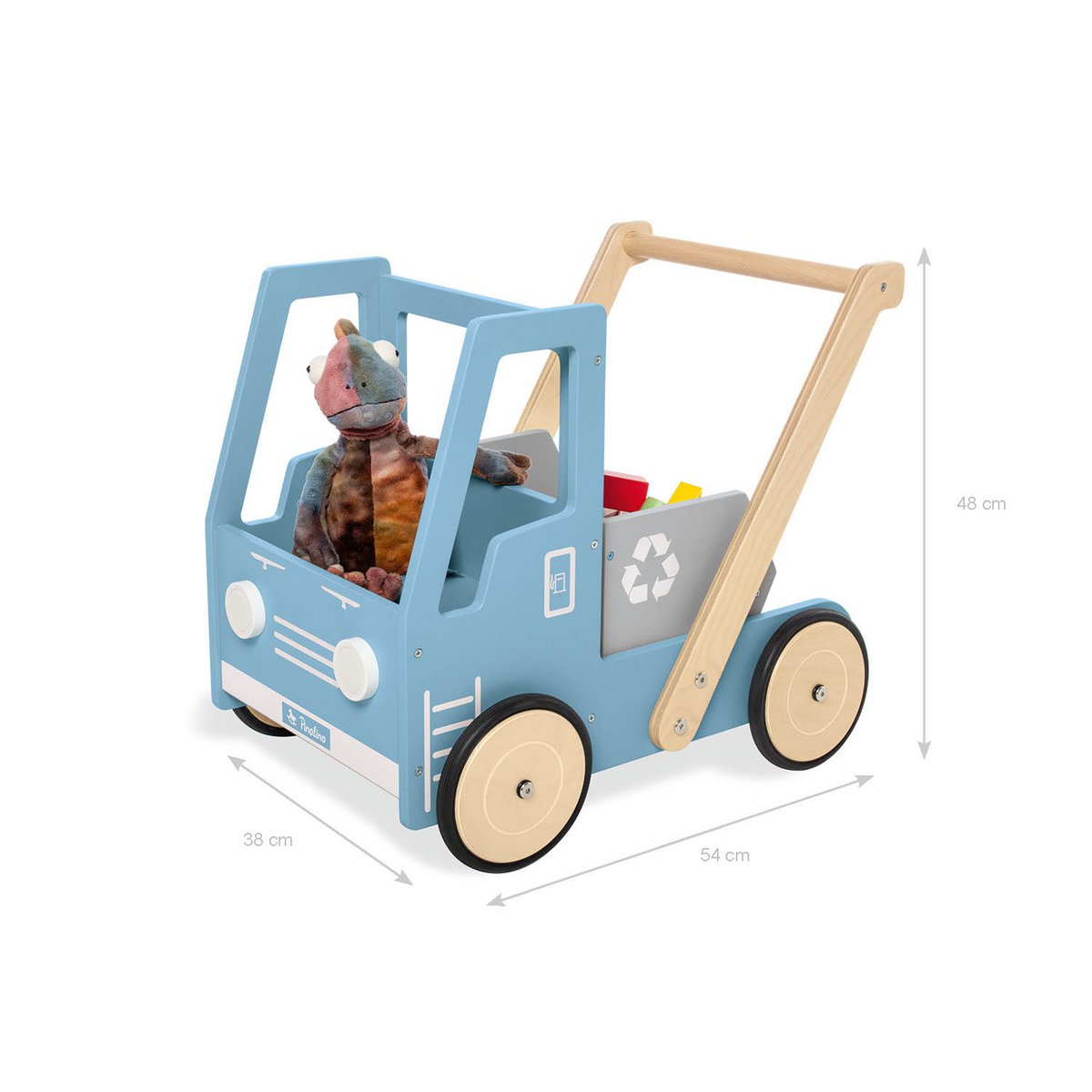 Leren loopwagen 'Kipplaster Fred', blauw - Smart Simple