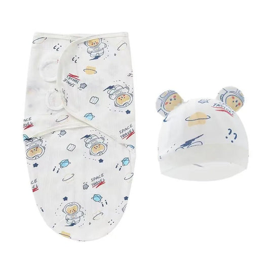 Adjustable Cartoon Cute Newborn Wrap Hat Set Sleeping Bag Swaddle Cotton - Smart Simple