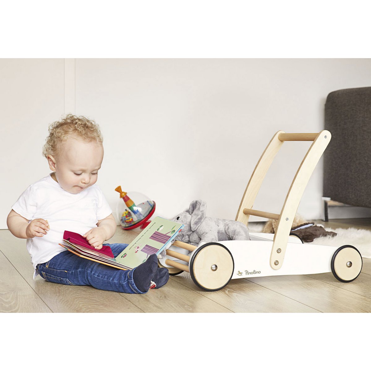 Leren loopwagen 'Uli', wit - Smart Simple