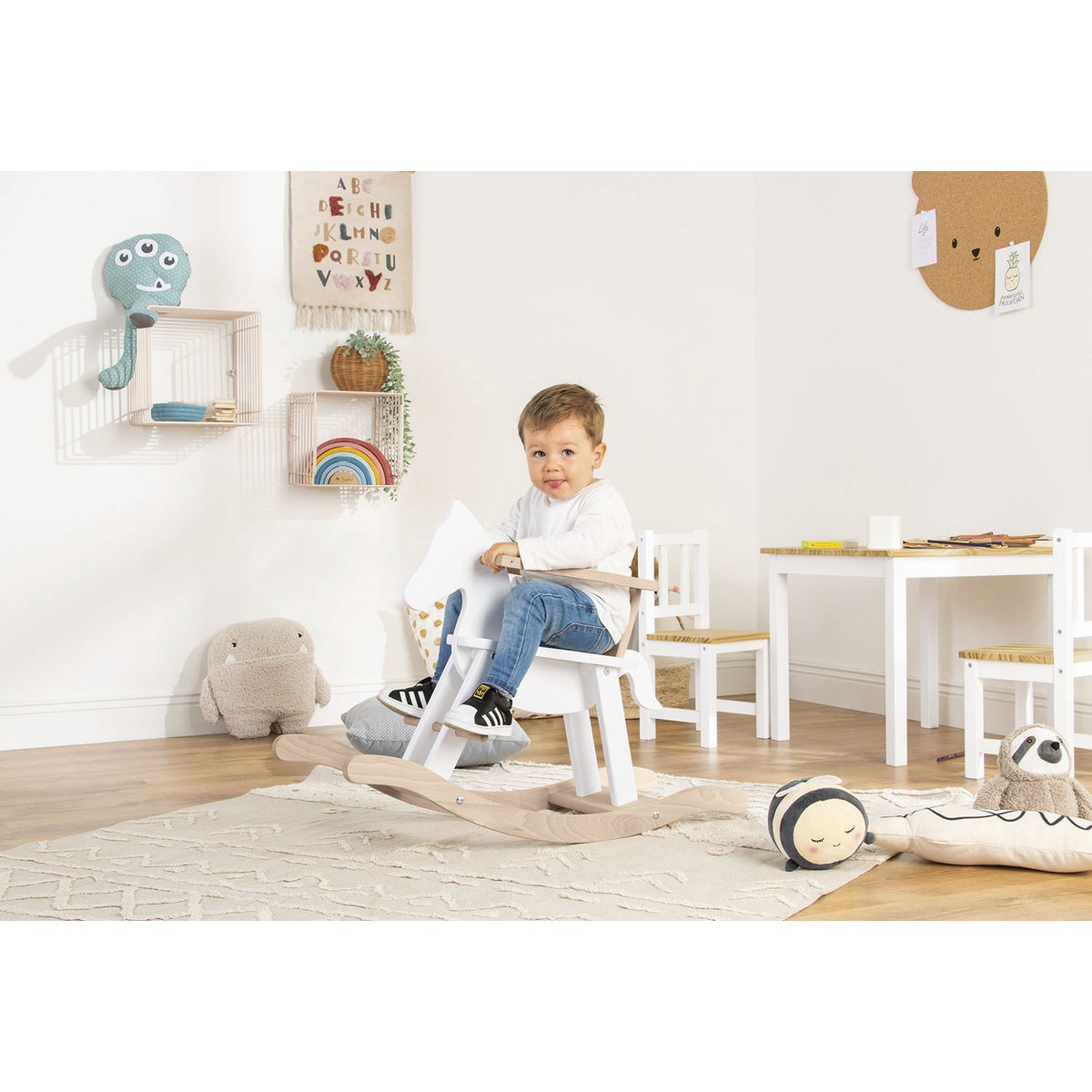 Hobbelpaard 'Pinolino' met ring, wit/naturel - Smart Simple