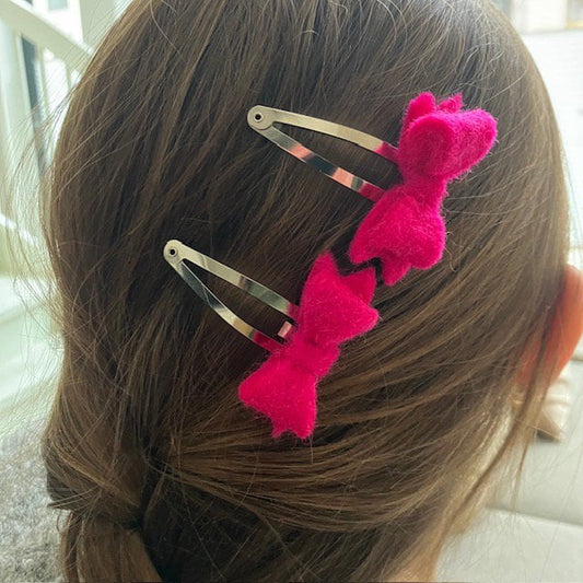 Luna - Leena haarclips strik 2x - fuchsia - viltwol - handgemaakt in Nepal - Smart Simple