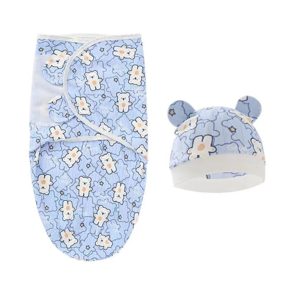 Adjustable Cartoon Cute Newborn Wrap Hat Set Sleeping Bag Swaddle Cotton - Smart Simple