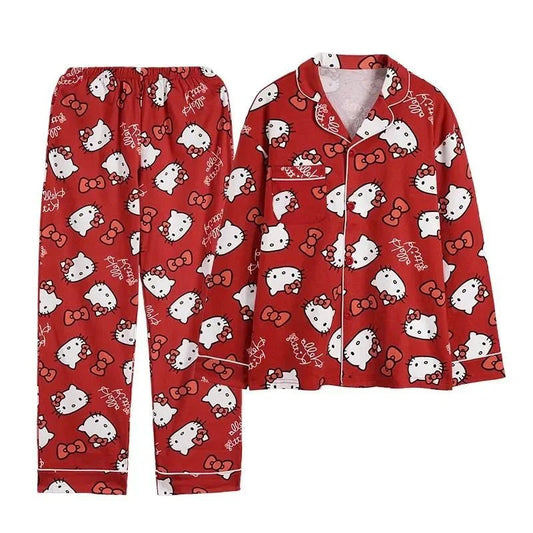 Sanrio Hello Kitty Baby Girls Pajamas Set Child Cartoon lapel Long Sleeve Top+Trousers 2Pcs Sleepwear Suit Kid Clothes Nightgown - Smart Simple