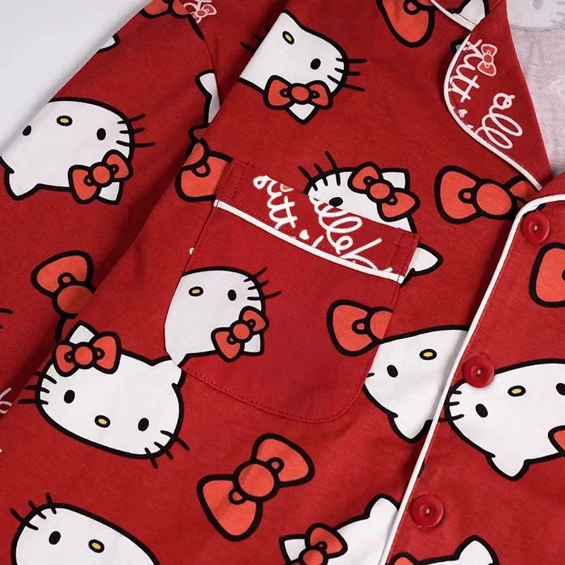 Sanrio Hello Kitty Baby Girls Pajamas Set Child Cartoon lapel Long Sleeve Top+Trousers 2Pcs Sleepwear Suit Kid Clothes Nightgown - Smart Simple