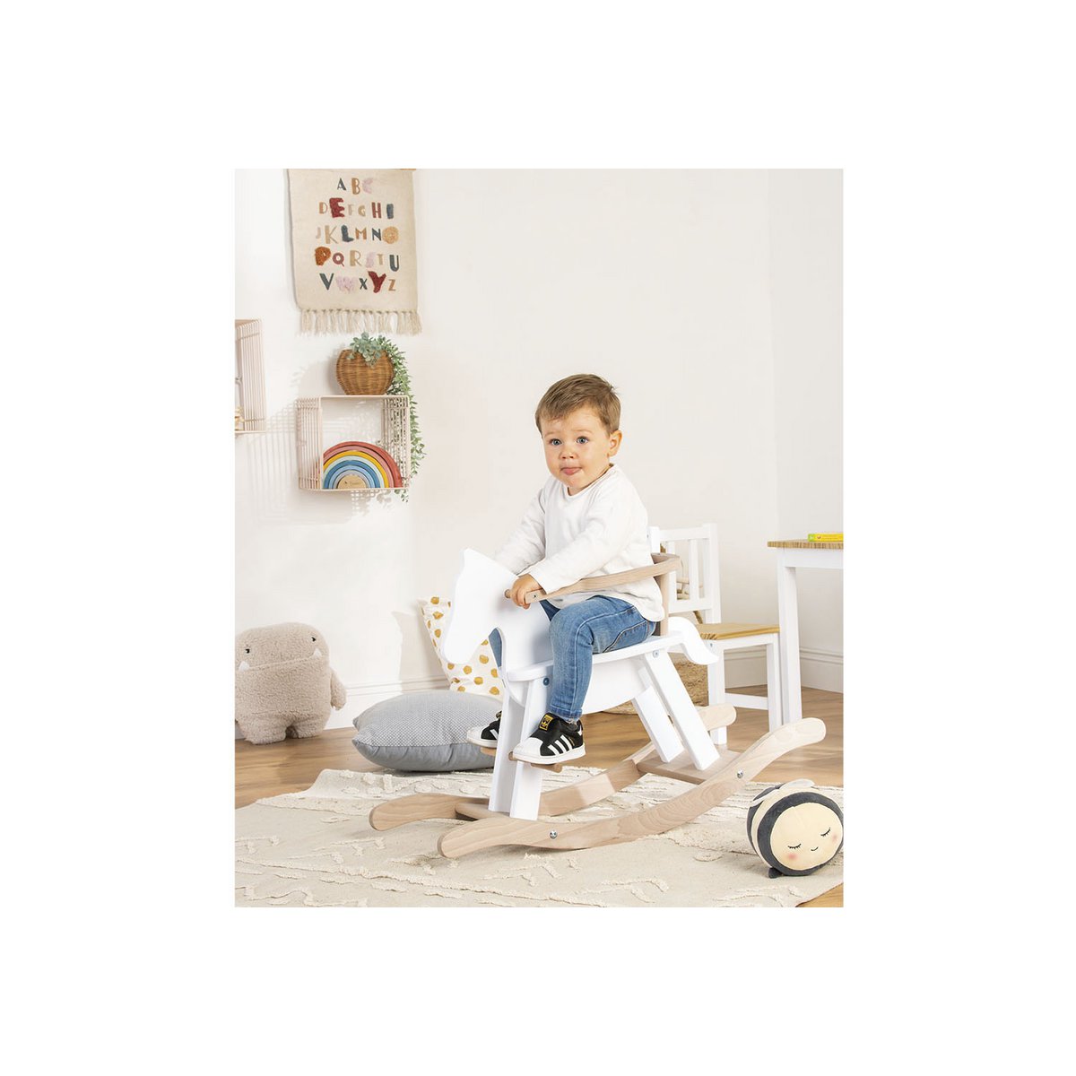 Hobbelpaard 'Pinolino' met ring, wit/naturel - Smart Simple
