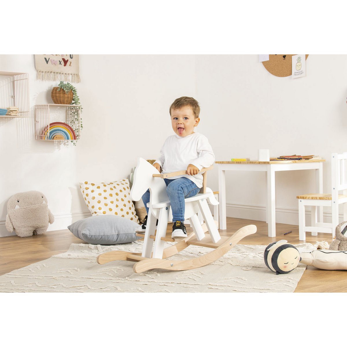 Hobbelpaard 'Pinolino' met ring, wit/naturel - Smart Simple