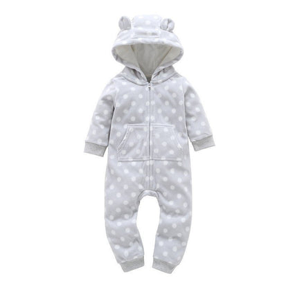Baby hoodiepak hartjesgrijs – warm en zacht babypak met capuchon