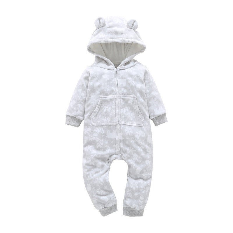 Baby hoodiepak hartjesgrijs – warm en zacht babypak met capuchon