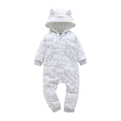 Baby hoodiepak hartjesgrijs – warm en zacht babypak met capuchon
