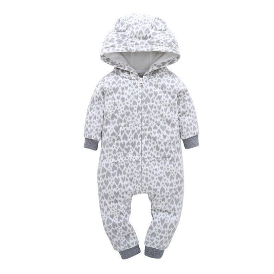 Baby hoodiepak hartjesgrijs – warm en zacht babypak met capuchon