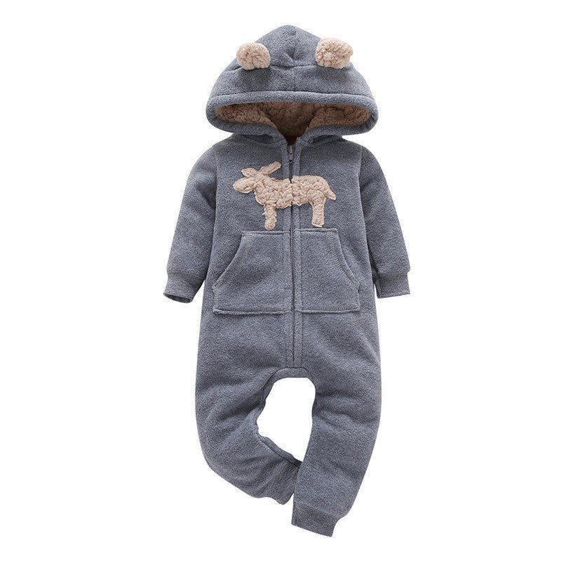 Baby hoodiepak hartjesgrijs – warm en zacht babypak met capuchon
