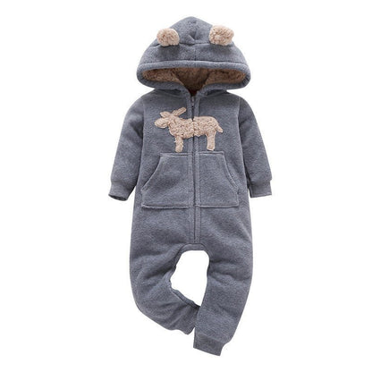 Baby hoodiepak hartjesgrijs – warm en zacht babypak met capuchon