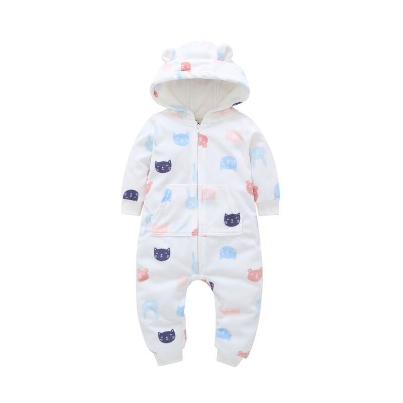 Baby hoodiepak hartjesgrijs – warm en zacht babypak met capuchon