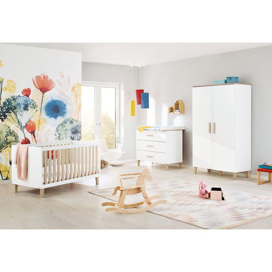 Kwekerij 'Lumi' breed 3 delen: ledikant, brede commode, 2 - deurs kledingkast - Smart Simple