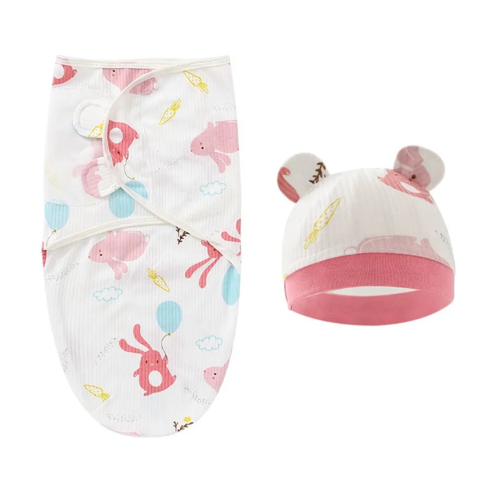 Adjustable Cartoon Cute Newborn Wrap Hat Set Sleeping Bag Swaddle Cotton - Smart Simple