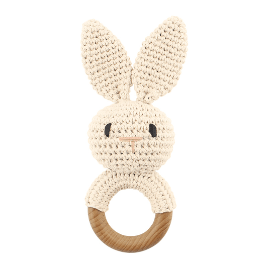 Annie & Charles® Gehaakte rammelaar konijn – handgemaakt baby speelgoed