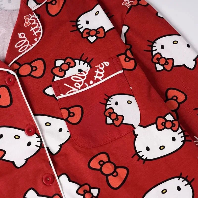 Sanrio Hello Kitty Baby Girls Pajamas Set Child Cartoon lapel Long Sleeve Top+Trousers 2Pcs Sleepwear Suit Kid Clothes Nightgown - Smart Simple