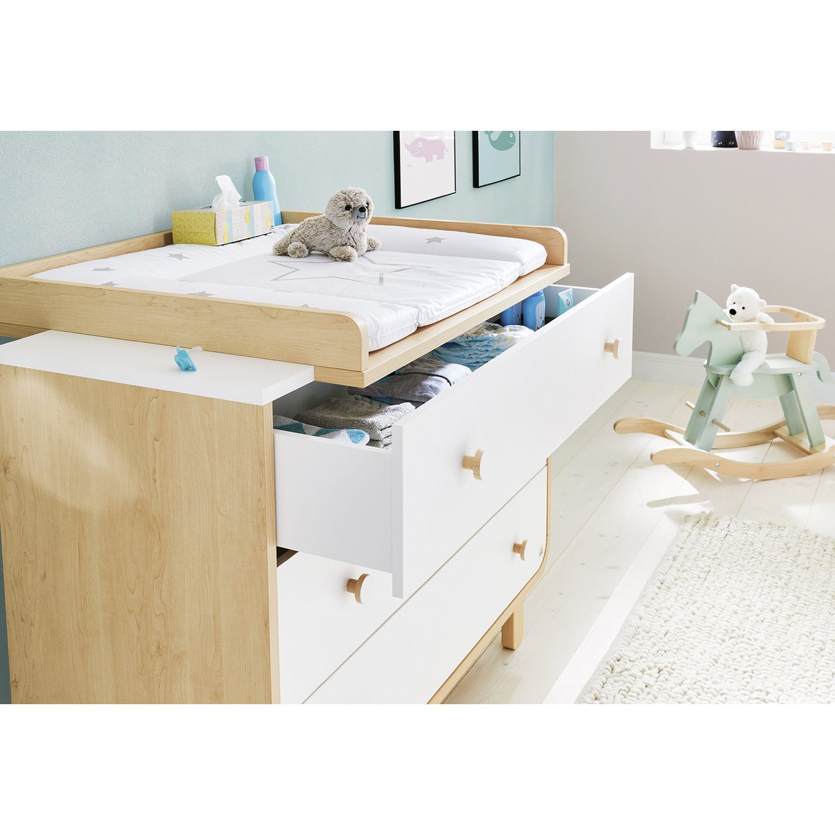 Kinderkamer 'Round' breed groot3 onderdelen: ledikantbed, breed commode, grote kledingkast - Smart Simple