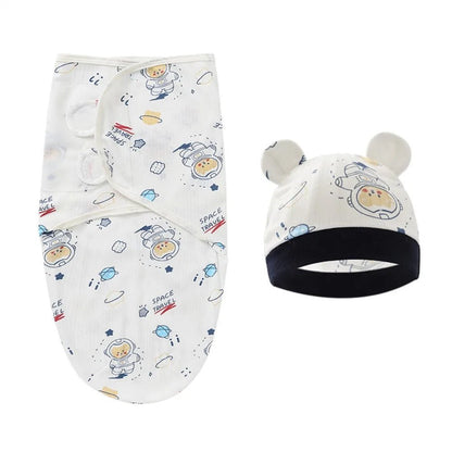 Adjustable Cartoon Cute Newborn Wrap Hat Set Sleeping Bag Swaddle Cotton - Smart Simple