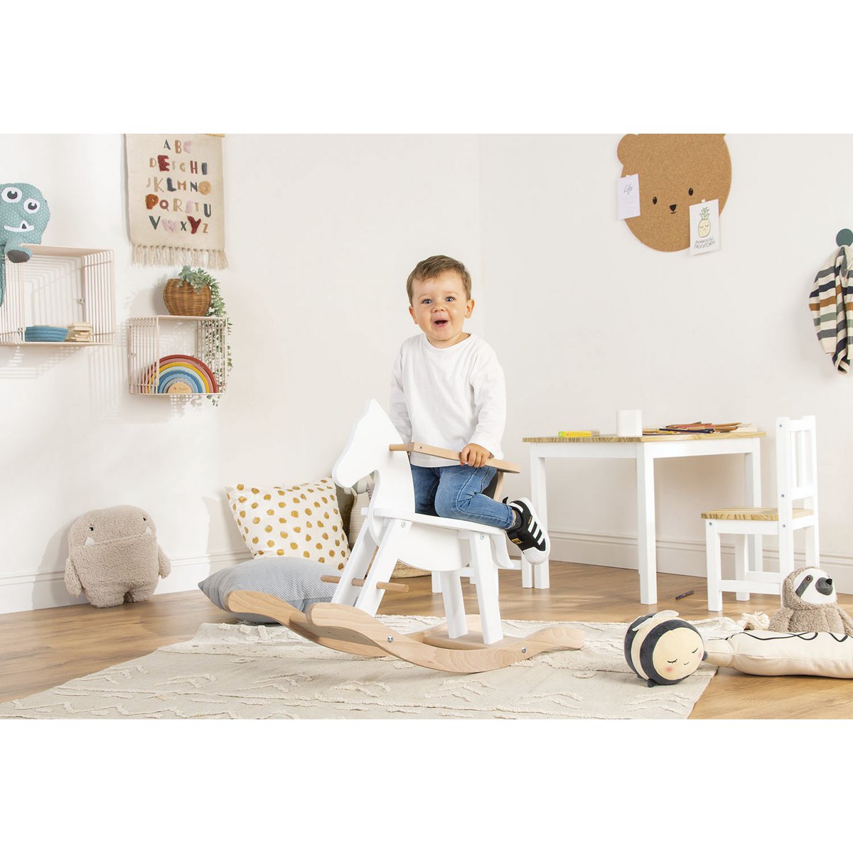 Hobbelpaard 'Pinolino' met ring, wit/naturel - Smart Simple