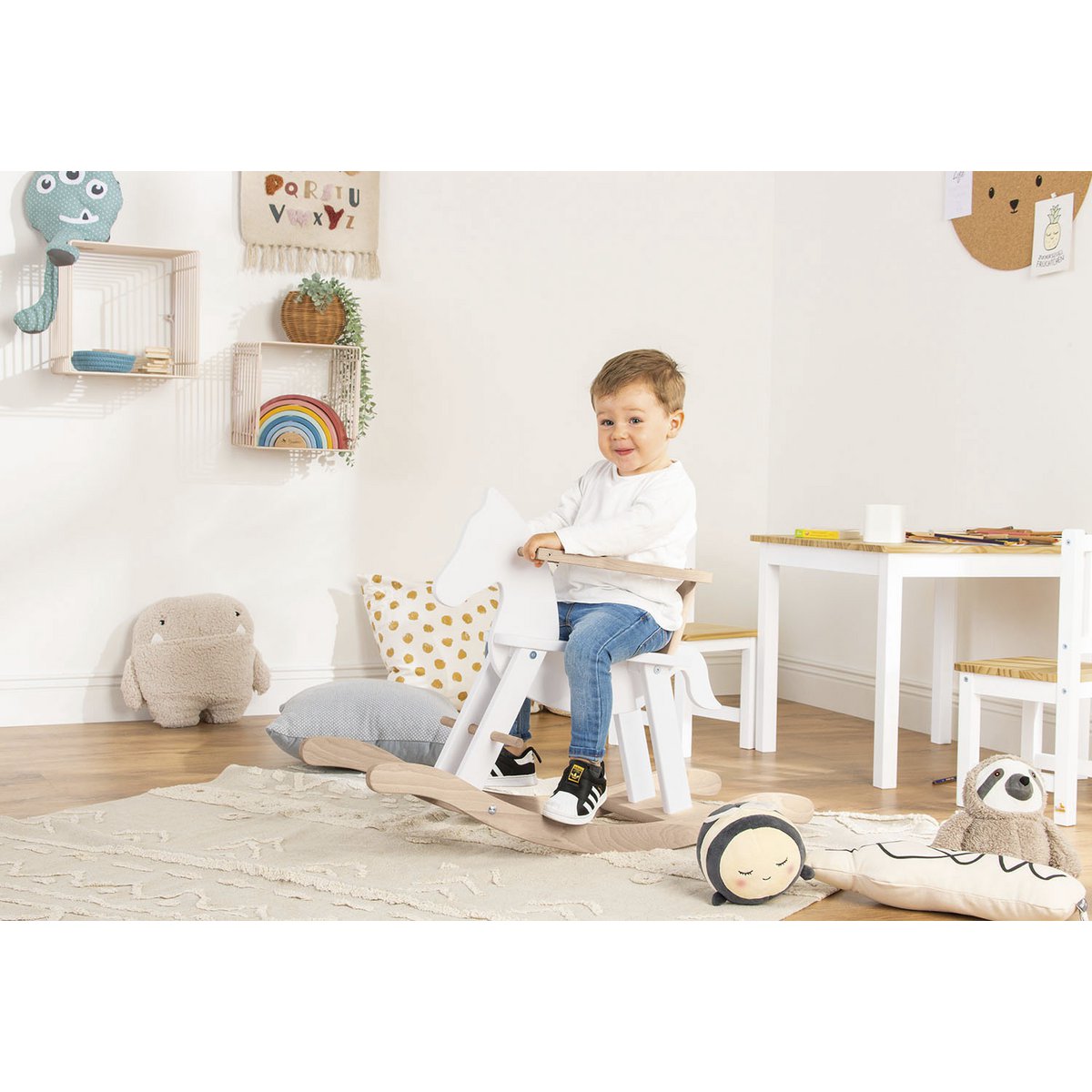 Hobbelpaard 'Pinolino' met ring, wit/naturel - Smart Simple