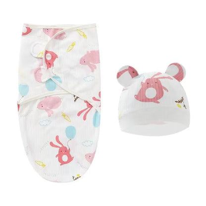 Adjustable Cartoon Cute Newborn Wrap Hat Set Sleeping Bag Swaddle Cotton - Smart Simple