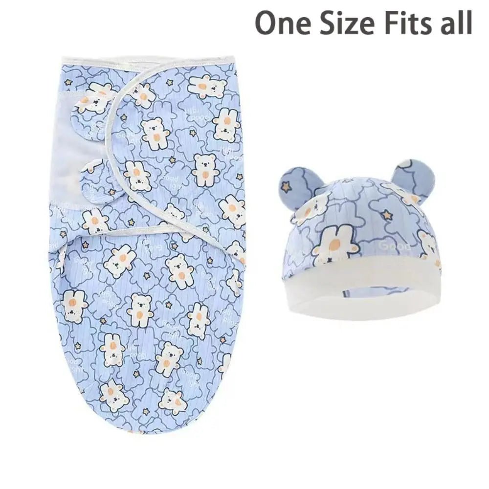 Adjustable Cartoon Cute Newborn Wrap Hat Set Sleeping Bag Swaddle Cotton - Smart Simple