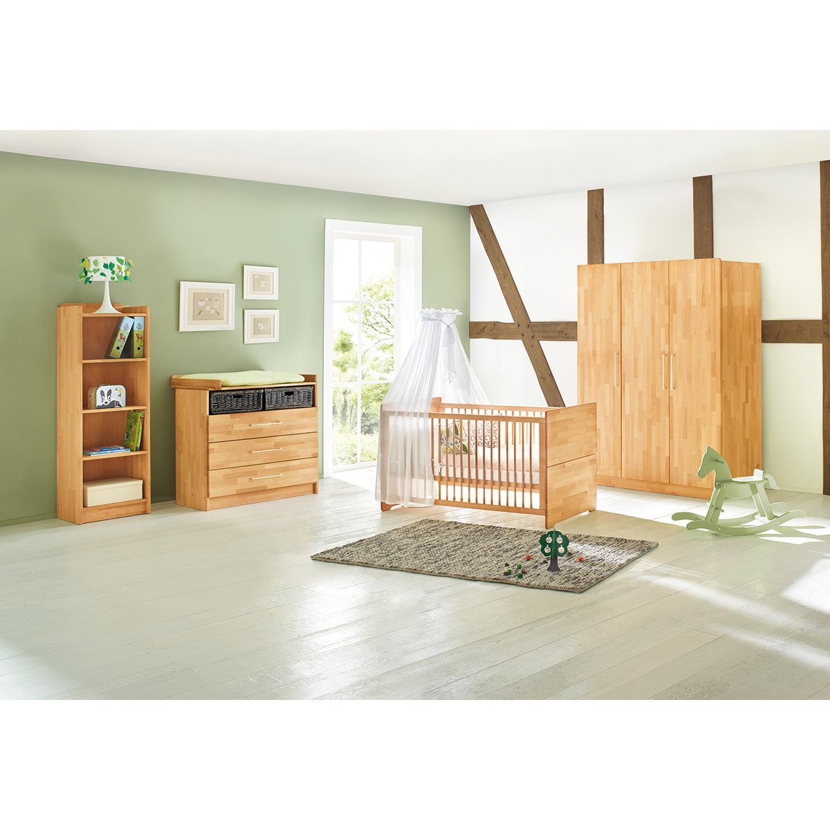 Kwekerij 'Natura' breed groot 3 delen: ledikant, brede commode, grote kledingkast - Smart Simple