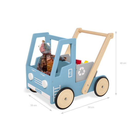 Leren loopwagen 'Kipplaster Fred', blauw - Smart Simple