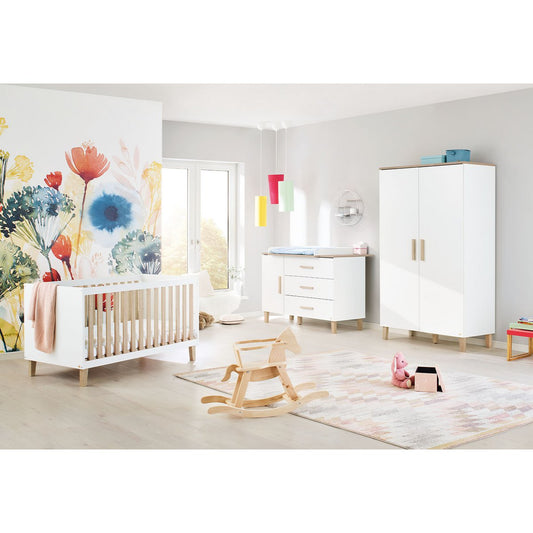 Kwekerij 'Lumi' extra breed 3 delen: ledikant, extra brede commode, 2 - deurs kledingkast - Smart Simple