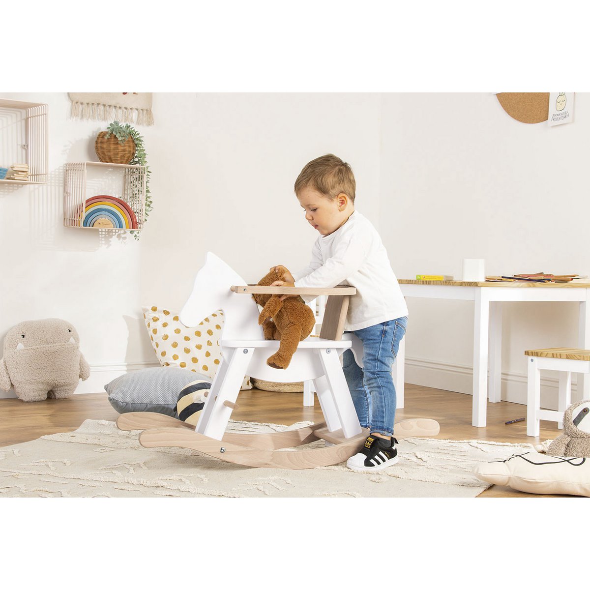 Hobbelpaard 'Pinolino' met ring, wit/naturel - Smart Simple