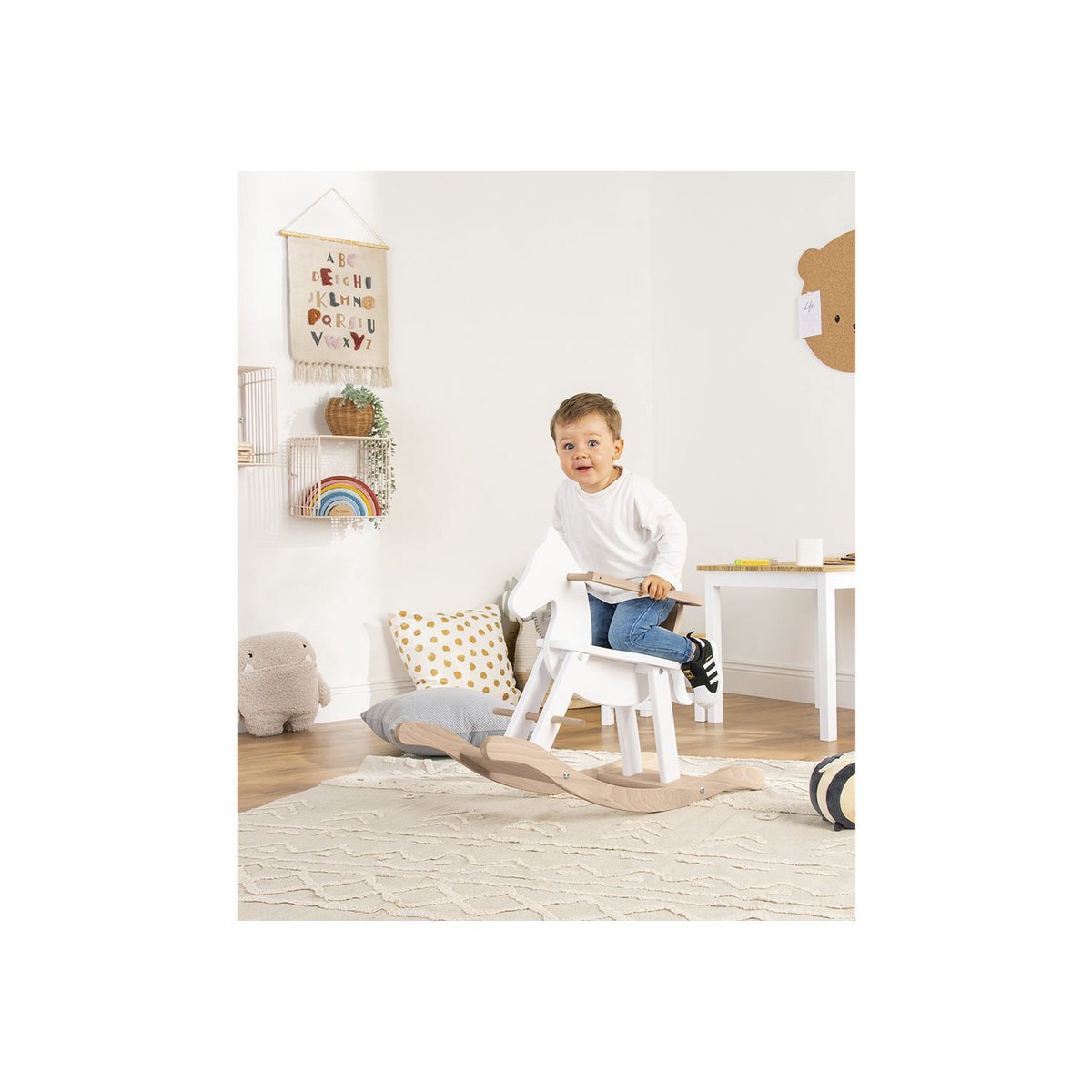 Hobbelpaard 'Pinolino' met ring, wit/naturel - Smart Simple
