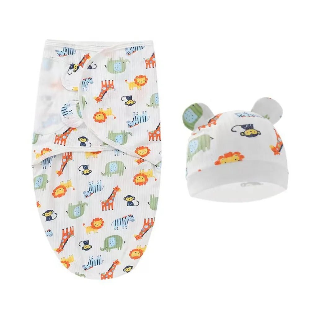 Adjustable Cartoon Cute Newborn Wrap Hat Set Sleeping Bag Swaddle Cotton - Smart Simple