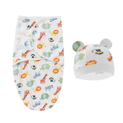 Adjustable Cartoon Cute Newborn Wrap Hat Set Sleeping Bag Swaddle Cotton - Smart Simple