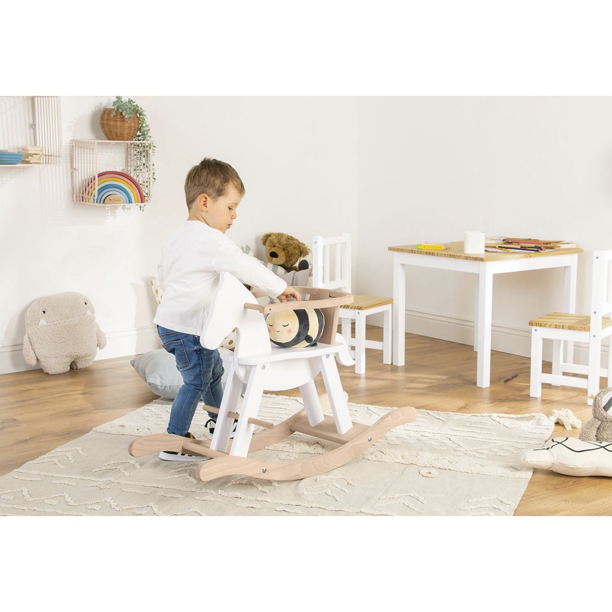Hobbelpaard 'Pinolino' met ring, wit/naturel - Smart Simple