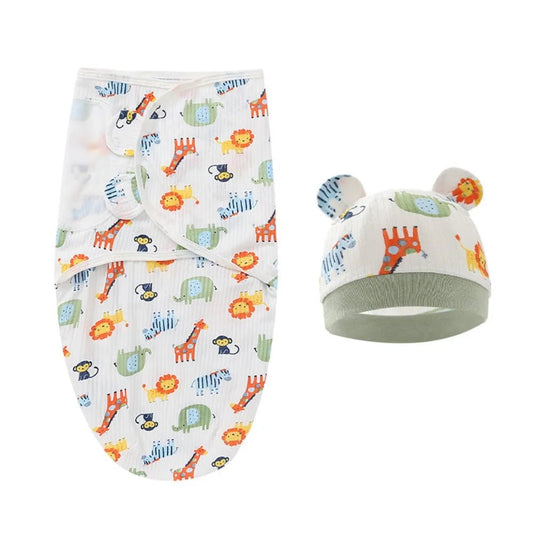 Adjustable Cartoon Cute Newborn Wrap Hat Set Sleeping Bag Swaddle Cotton - Smart Simple