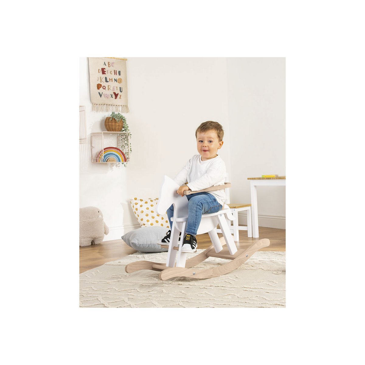 Hobbelpaard 'Pinolino' met ring, wit/naturel - Smart Simple