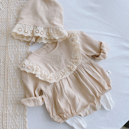 Lente Romper met Gratis Muts – Kantjurkje voor Baby’s (1 Jaar Feestoutfit) - Smart Simple