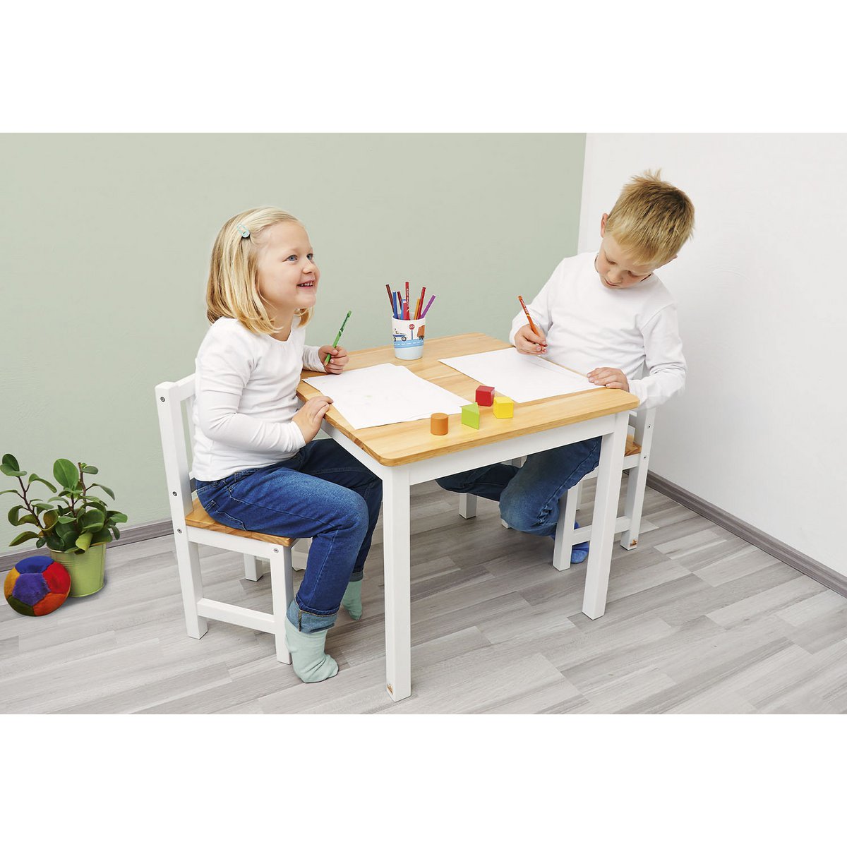 Kinderstoel 'Fenna', wit/naturel - Smart Simple