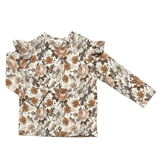 Baby longsleeve met ruffles – English Garden bruin