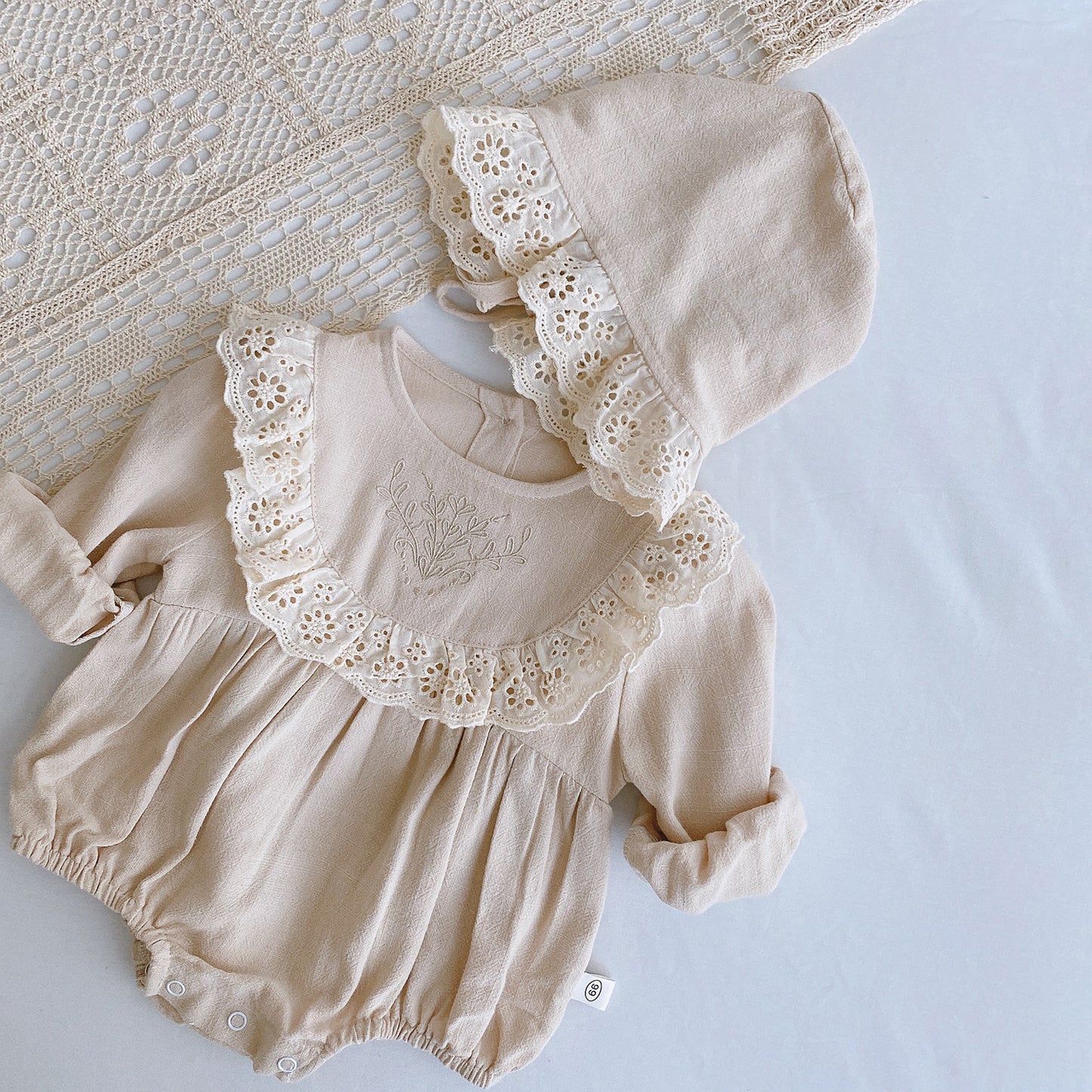 Lente Romper met Gratis Muts – Kantjurkje voor Baby’s (1 Jaar Feestoutfit) - Smart Simple