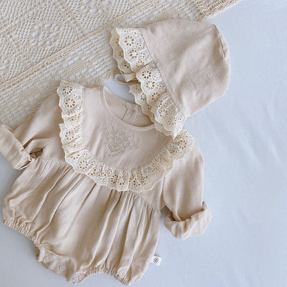 Lente Romper met Gratis Muts – Kantjurkje voor Baby’s (1 Jaar Feestoutfit) - Smart Simple