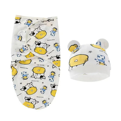 Adjustable Cartoon Cute Newborn Wrap Hat Set Sleeping Bag Swaddle Cotton - Smart Simple