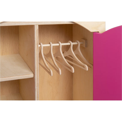 Van Dijk Toys houten speelgoed Poppenkledingkast - Naturel met roze (Kinderopvang kwaliteit)