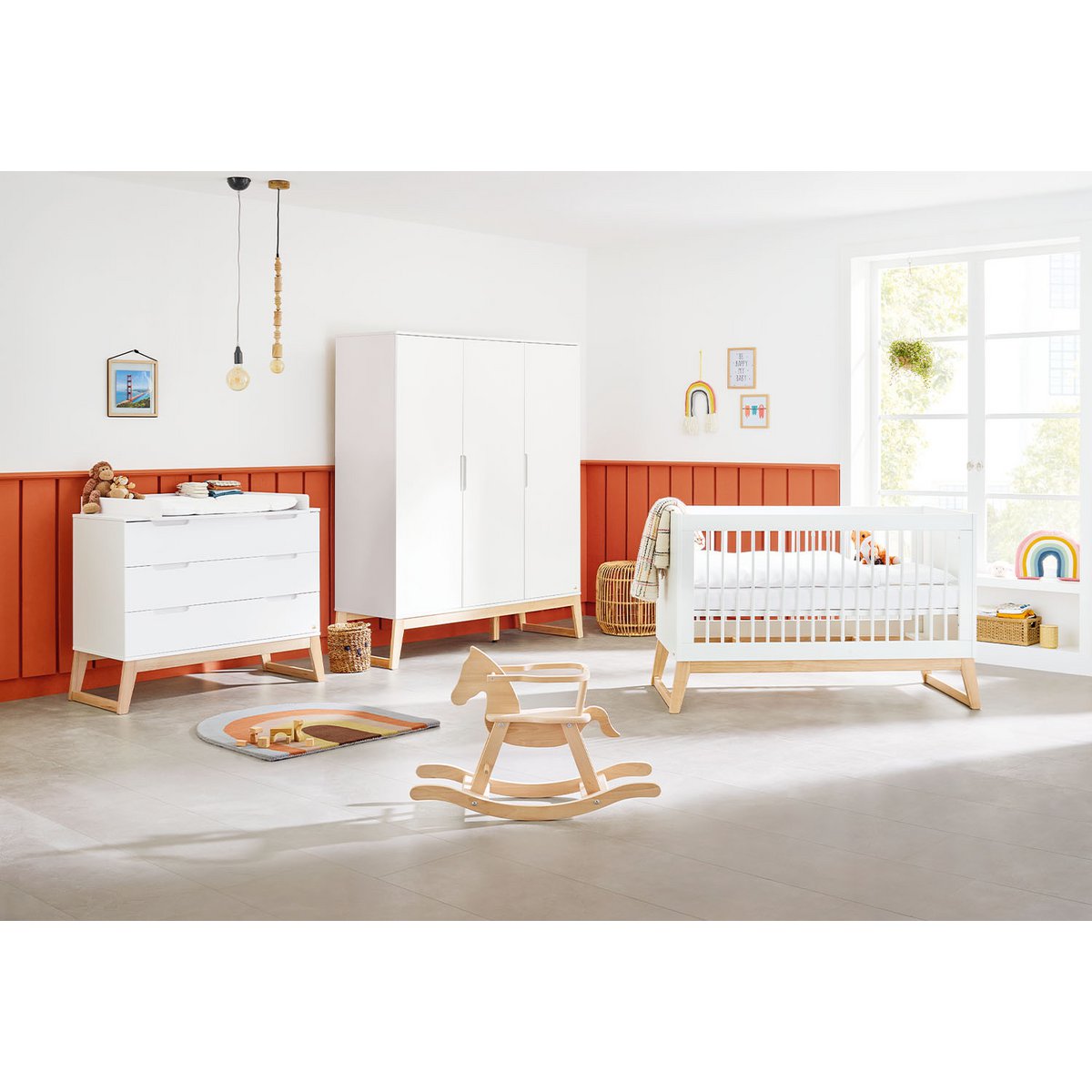 Kwekerij 'Bridge' breed groot 3 delen: ledikant, brede commode, grote kledingkast - Smart Simple
