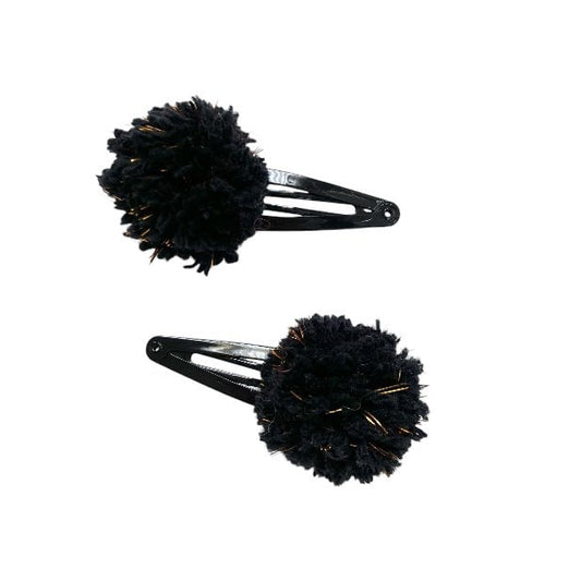 Luna - Leena haarclips pom pom 2x - zwart & goud - zachte wol - handgemaakt in Nepal - Smart Simple