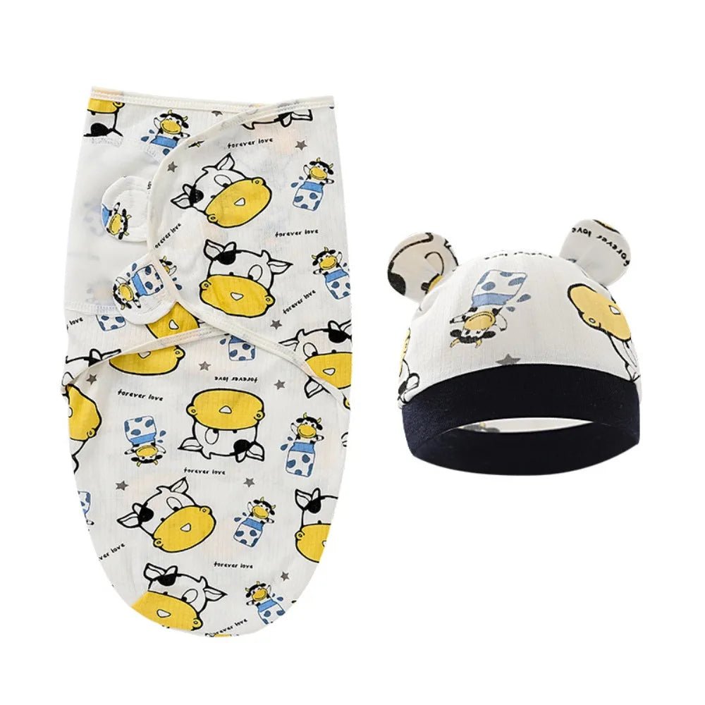 Adjustable Cartoon Cute Newborn Wrap Hat Set Sleeping Bag Swaddle Cotton - Smart Simple