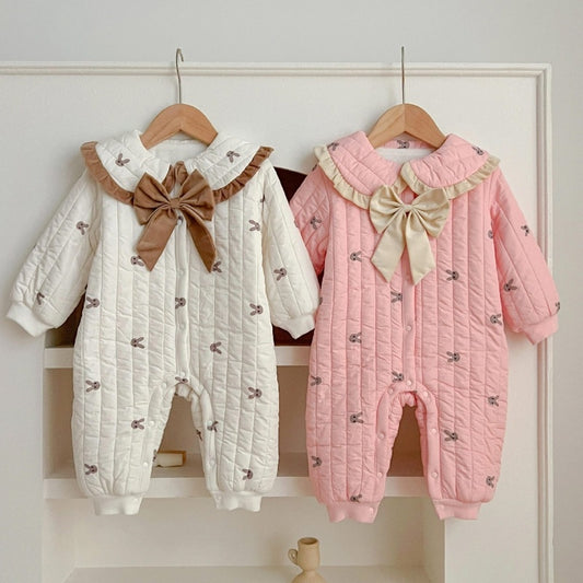 Winter Romper voor Baby’s – Gewatteerd & Schattig met Strikje