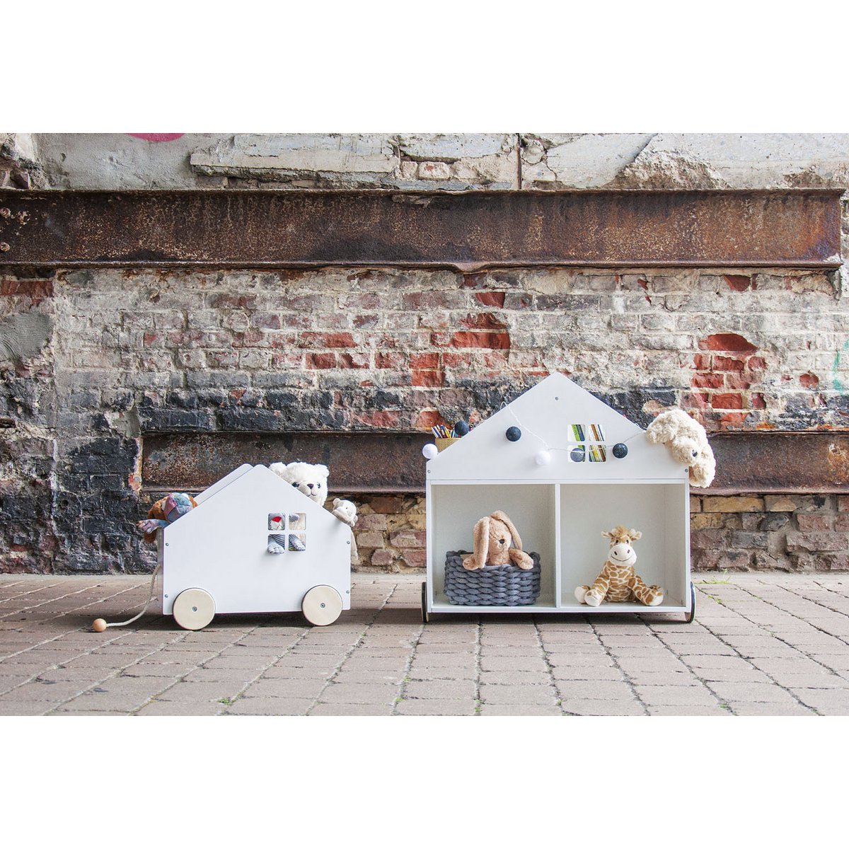 Kinderboekenplank op wieltjes 'Hus', wit - Smart Simple